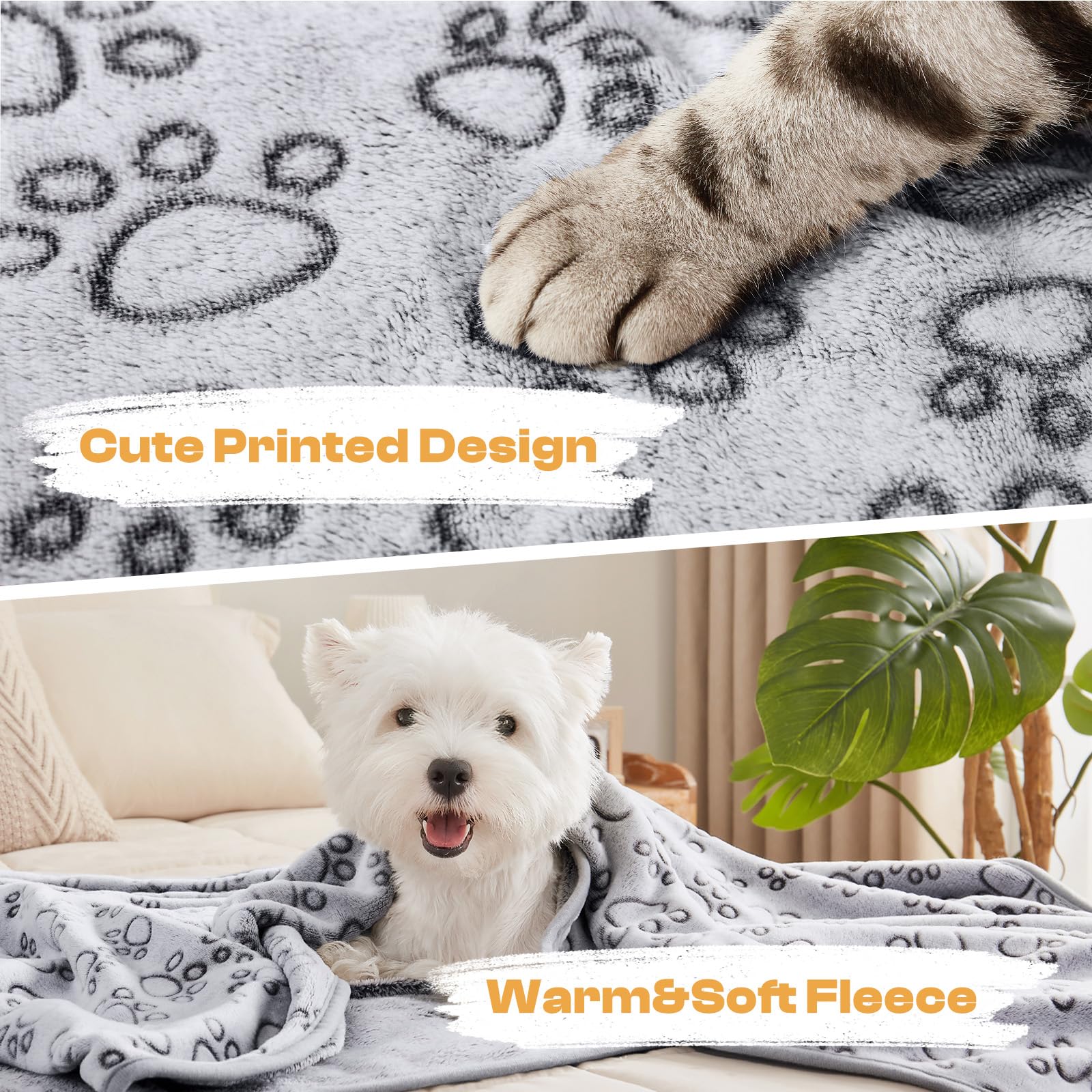 1 Pack 3 Blankets Super Soft Fluffy Premium Fleece Pet Blanket Flannel Throw for Dog Puppy Cat - Paw