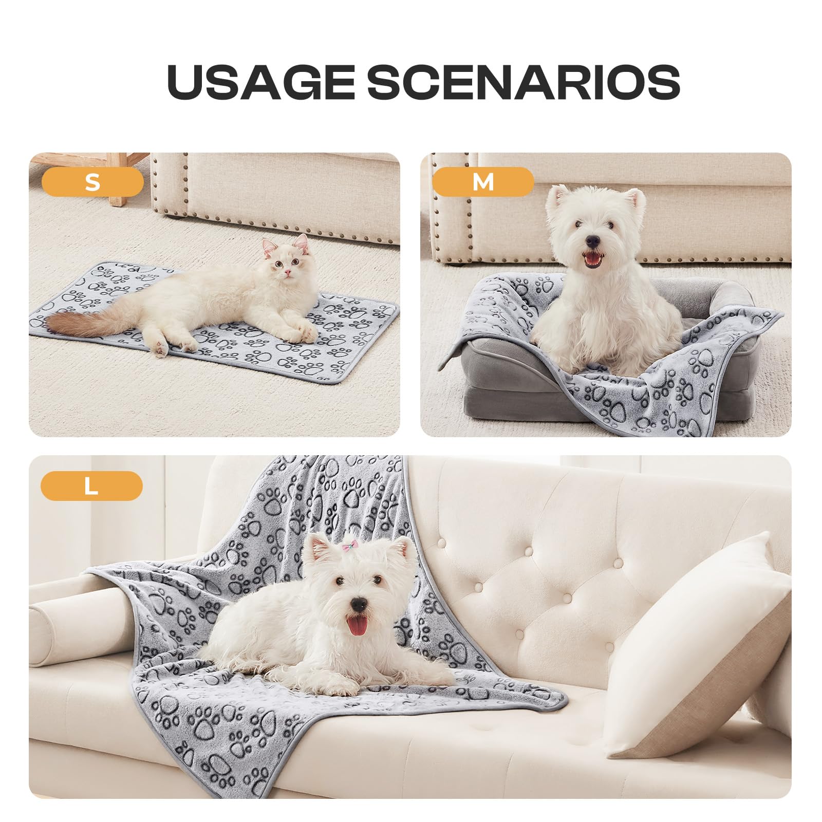 1 Pack 3 Blankets Super Soft Fluffy Premium Fleece Pet Blanket Flannel Throw for Dog Puppy Cat - Paw