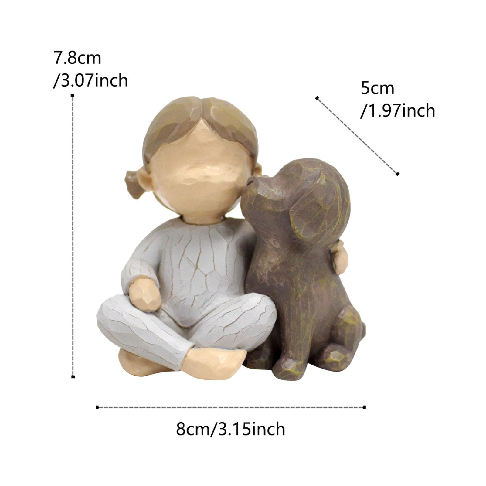 Sunicon Girl and Dog Statue, Resin Exquisite Desktop Girl Holding Dog Figurine Ornament for Bedroom Living Room Decor