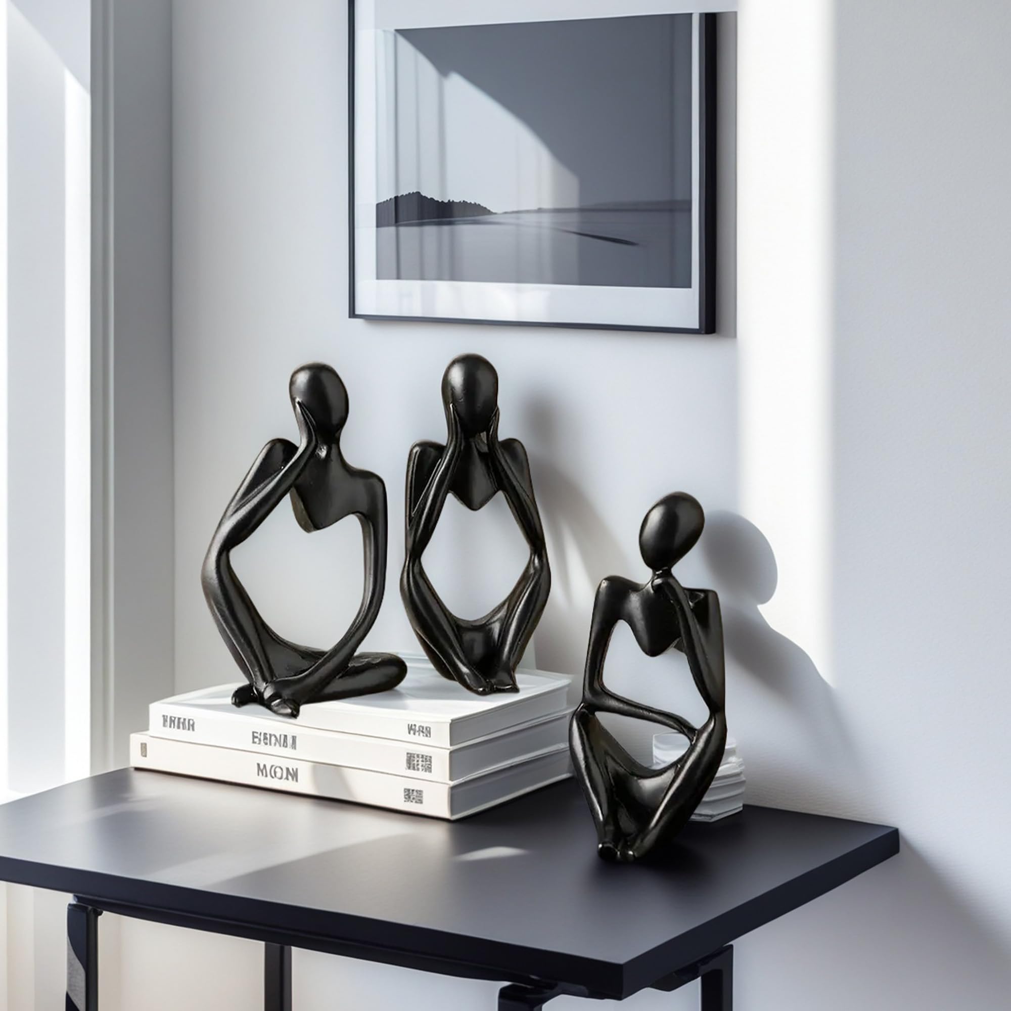XINXUAN Thinker Statue Home Decor-Bookshelf & Living Room&Mantel-Collectible Figurines - 3 PCS Set