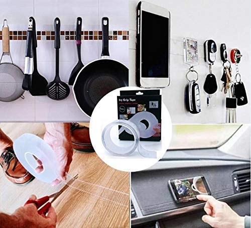 Peakhill White Polyester Ivy Grip Tape, Multipurpose High Strength Double Side Tissue Tape (1 Mm, Clear) (SEF-00103)