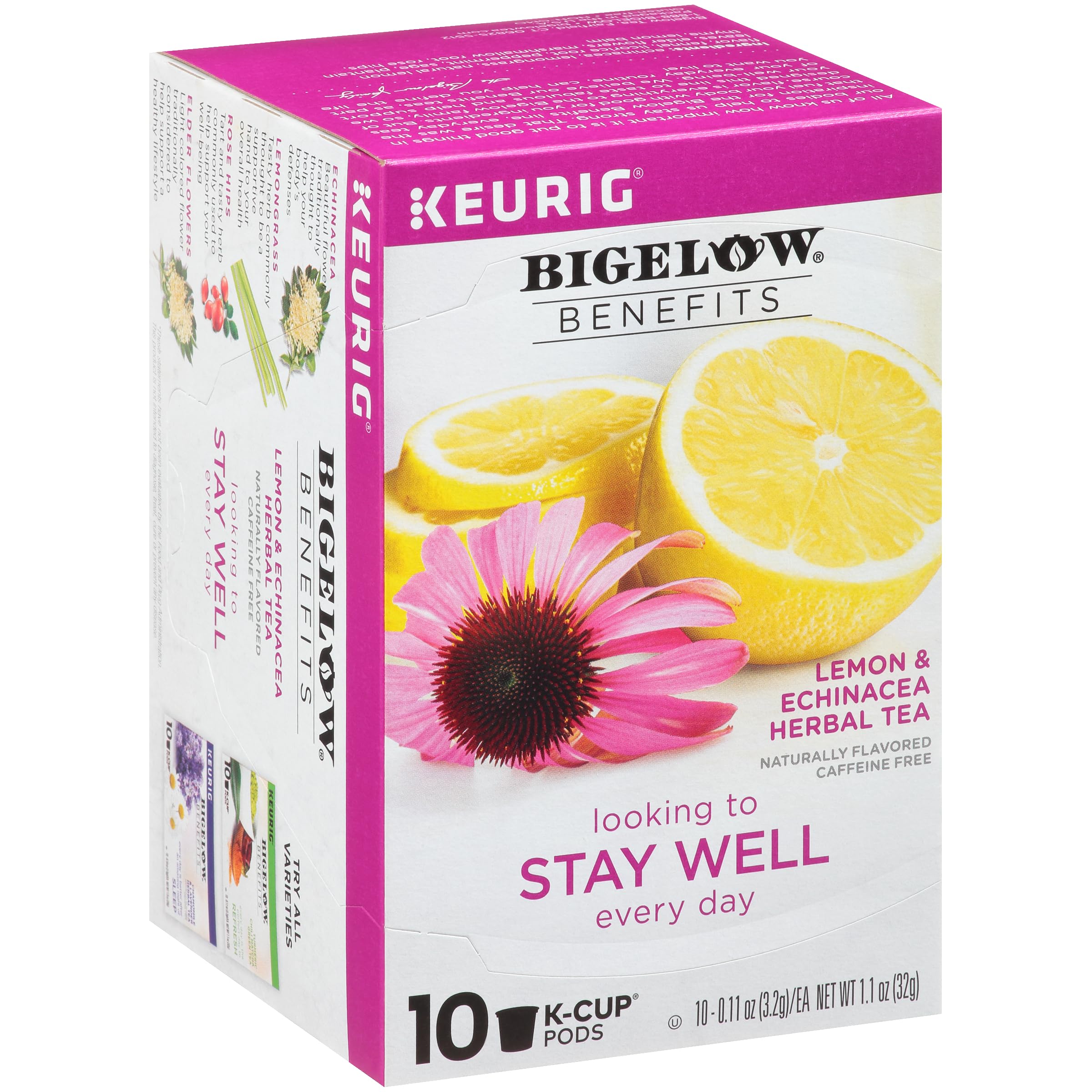 Bigelow Tea Benefits Stay Well Lemon Echinacea Keurig K-Cups Pods Herbal Tea