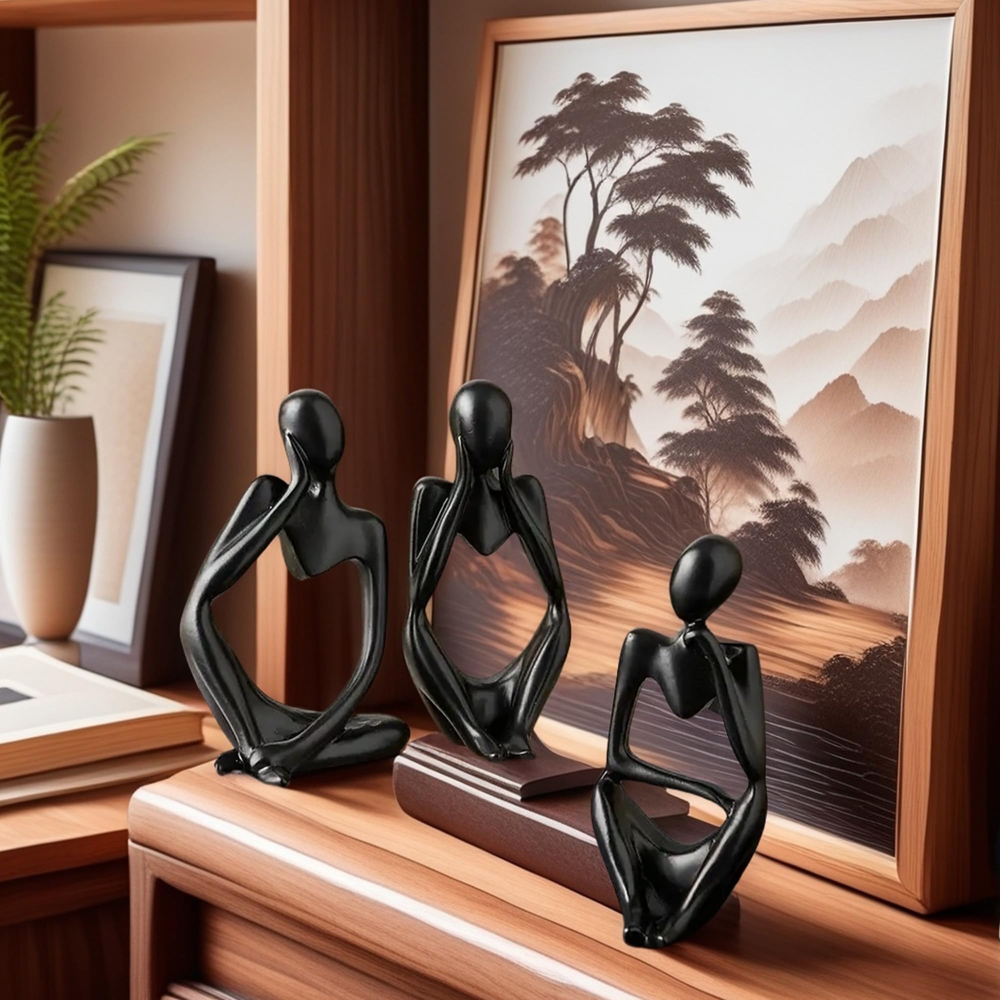 XINXUAN Thinker Statue Home Decor-Bookshelf & Living Room&Mantel-Collectible Figurines - 3 PCS Set
