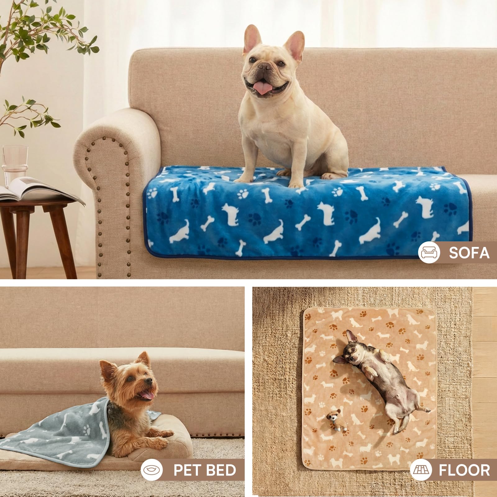 1 Pack 3 Blankets Super Soft Fluffy Premium Fleece Pet Blanket Flannel Throw for Dog Puppy Cat - Paw