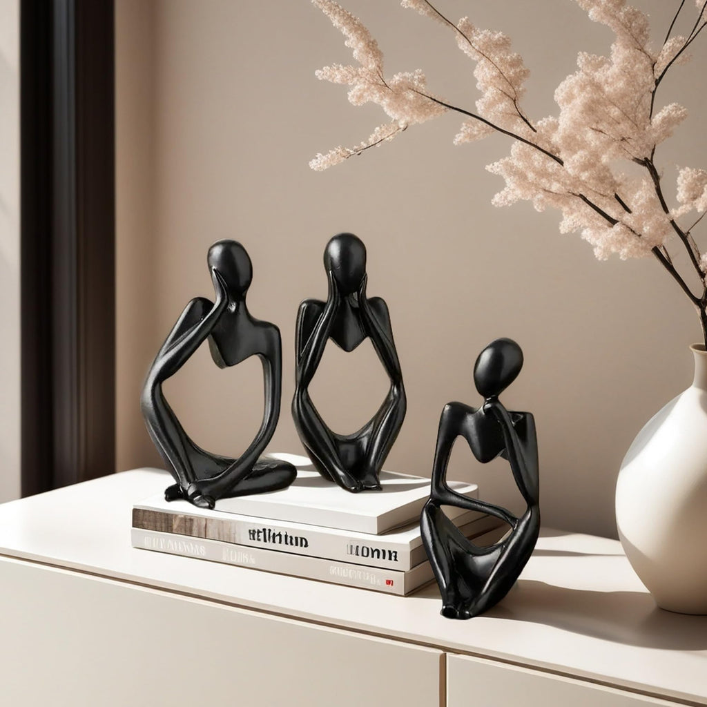 XINXUAN Thinker Statue Home Decor-Bookshelf & Living Room&Mantel-Collectible Figurines - 3 PCS Set