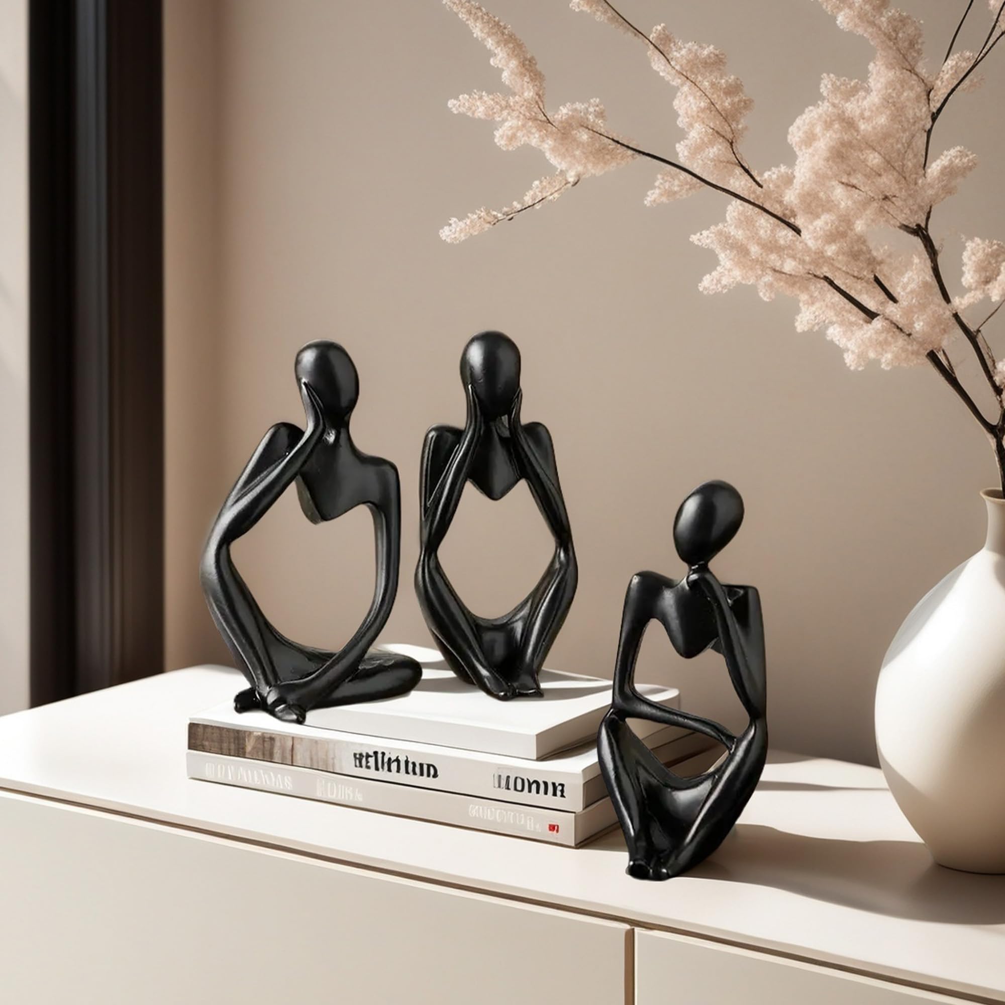 XINXUAN Thinker Statue Home Decor-Bookshelf & Living Room&Mantel-Collectible Figurines - 3 PCS Set