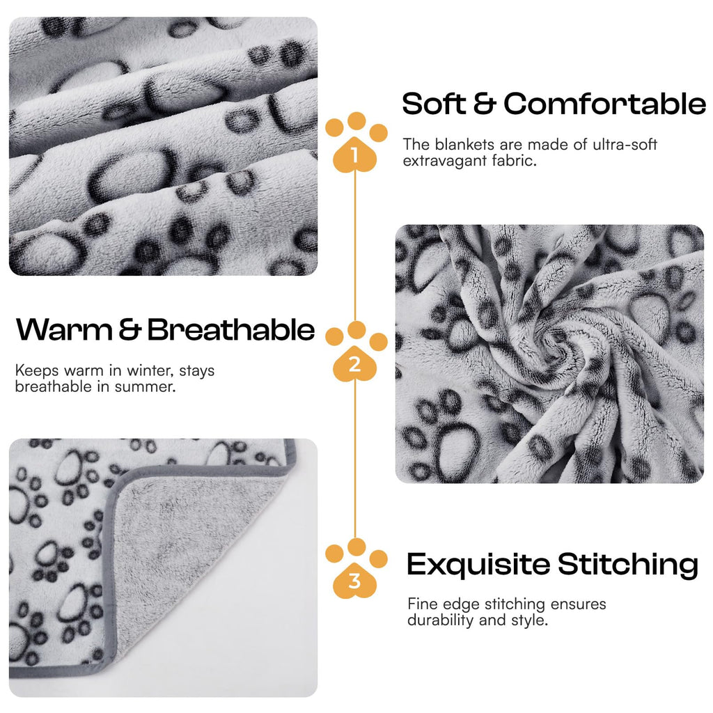1 Pack 3 Blankets Super Soft Fluffy Premium Fleece Pet Blanket Flannel Throw for Dog Puppy Cat - Paw