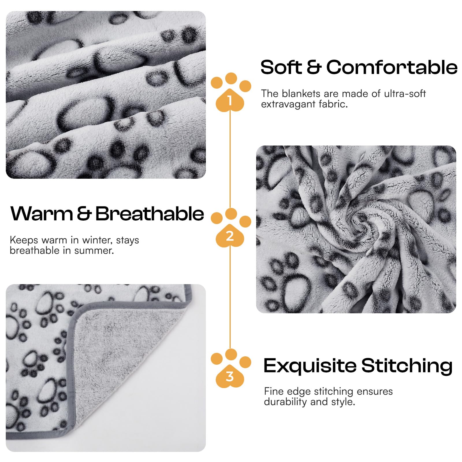 1 Pack 3 Blankets Super Soft Fluffy Premium Fleece Pet Blanket Flannel Throw for Dog Puppy Cat - Paw