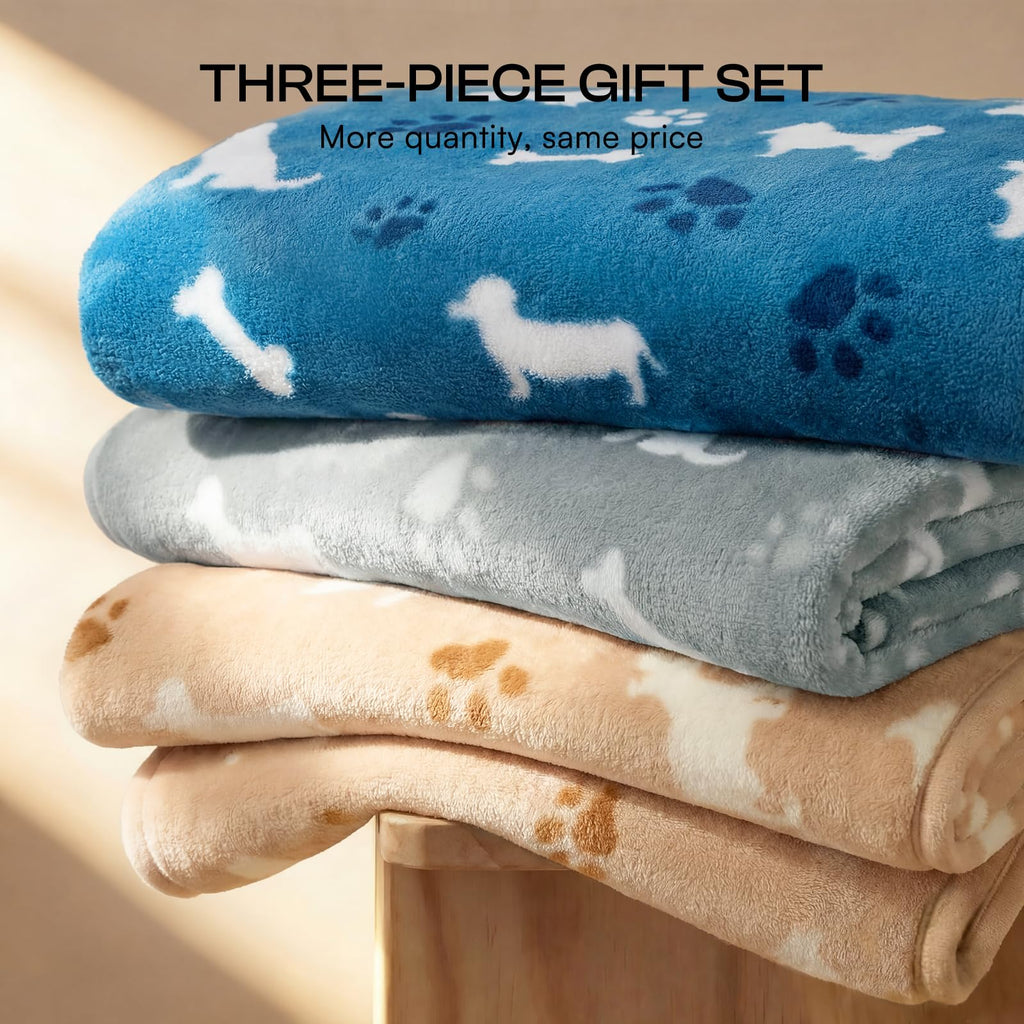 1 Pack 3 Blankets Super Soft Fluffy Premium Fleece Pet Blanket Flannel Throw for Dog Puppy Cat - Paw