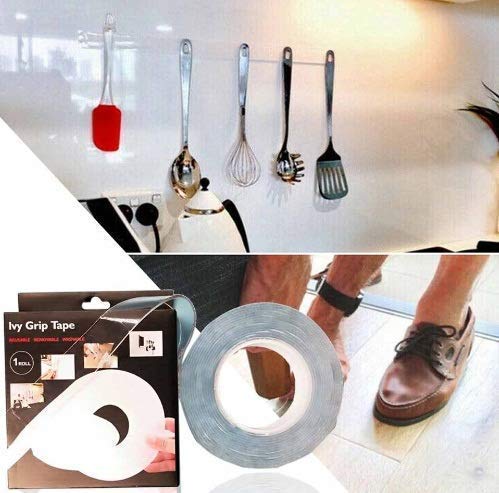 Peakhill White Polyester Ivy Grip Tape, Multipurpose High Strength Double Side Tissue Tape (1 Mm, Clear) (SEF-00103)