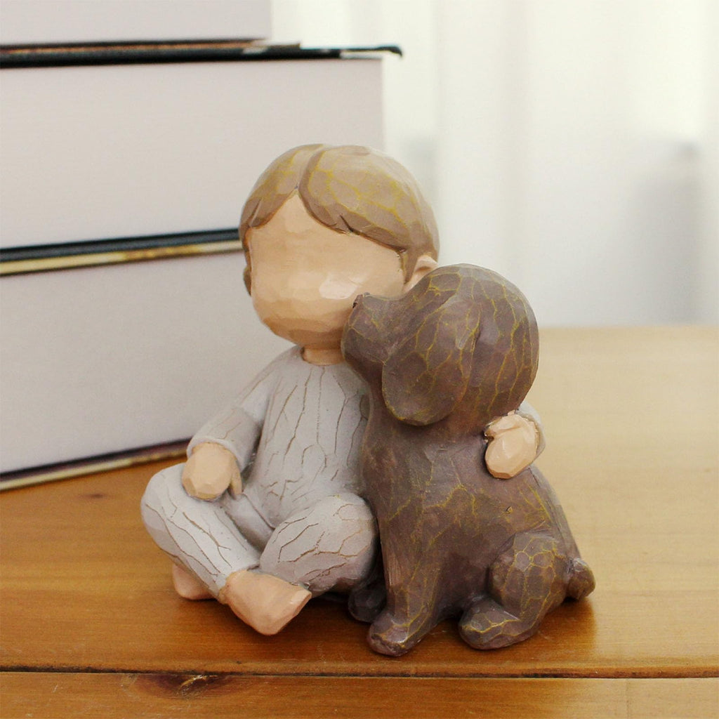 Sunicon Girl and Dog Statue, Resin Exquisite Desktop Girl Holding Dog Figurine Ornament for Bedroom Living Room Decor