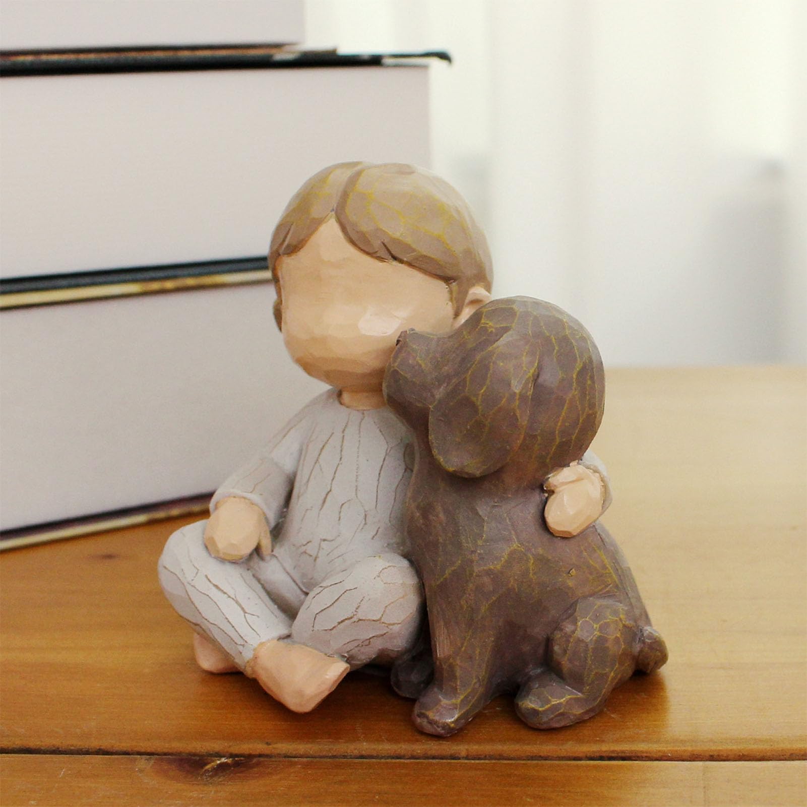 Sunicon Girl and Dog Statue, Resin Exquisite Desktop Girl Holding Dog Figurine Ornament for Bedroom Living Room Decor